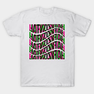 Horizontal Waves Typography (Magenta Green Black) T-Shirt